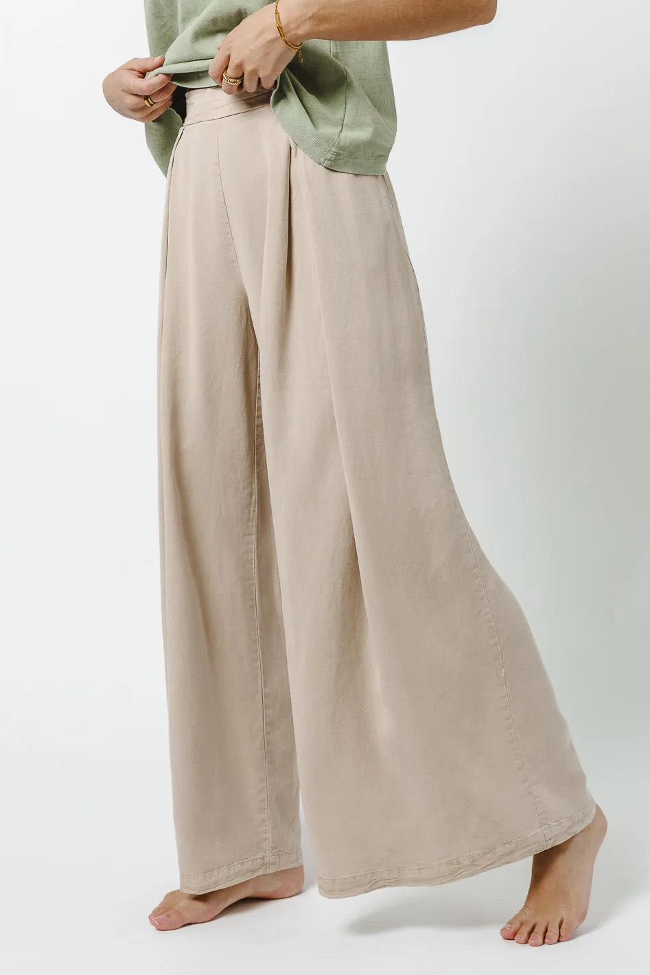 Katie Wide Leg Tencel Pants in Taupe - FINAL SALE