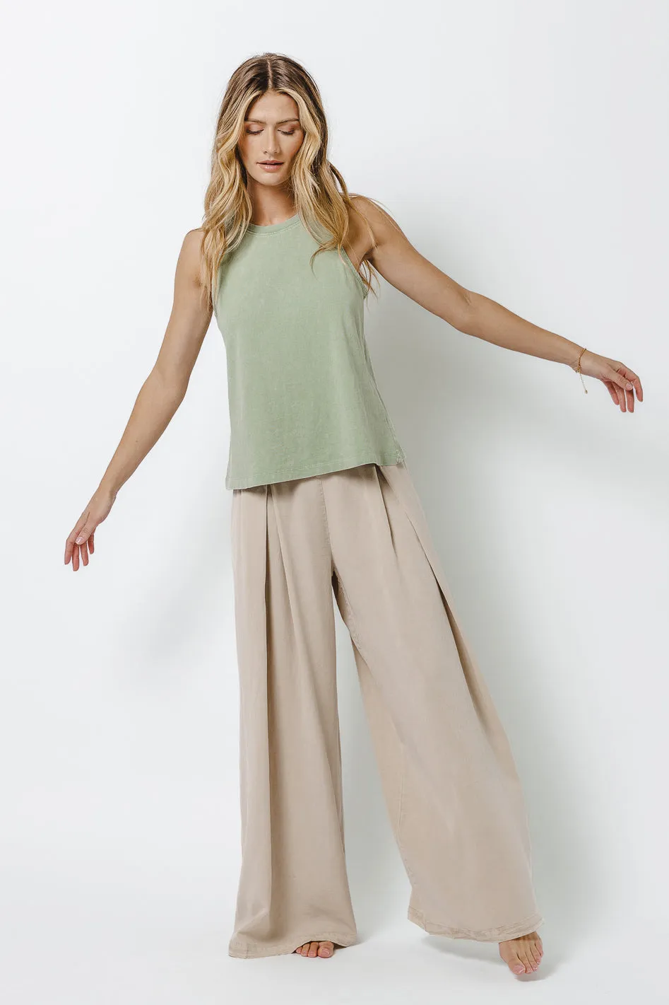 Katie Wide Leg Tencel Pants in Taupe - FINAL SALE