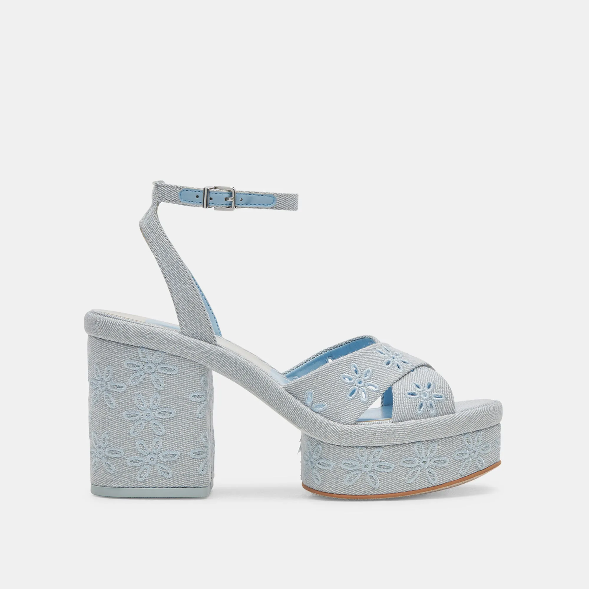 LAISHA HEELS LIGHT BLUE FLORAL EYELET