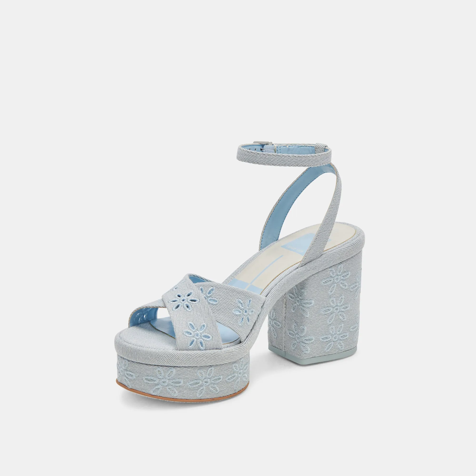 LAISHA HEELS LIGHT BLUE FLORAL EYELET