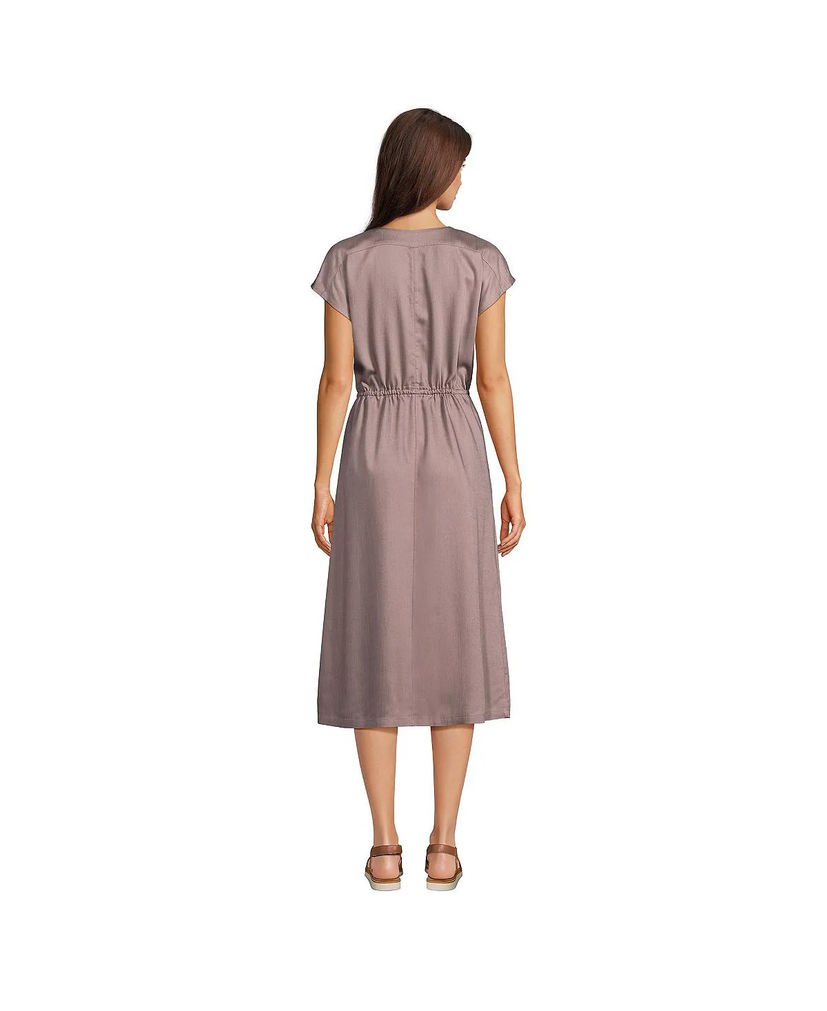 Lands' End Women's Tencel V-Neck Midi Dress