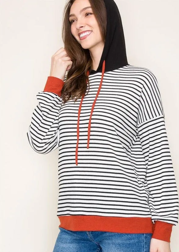 Lexie Striped Rust Detail Hoodie