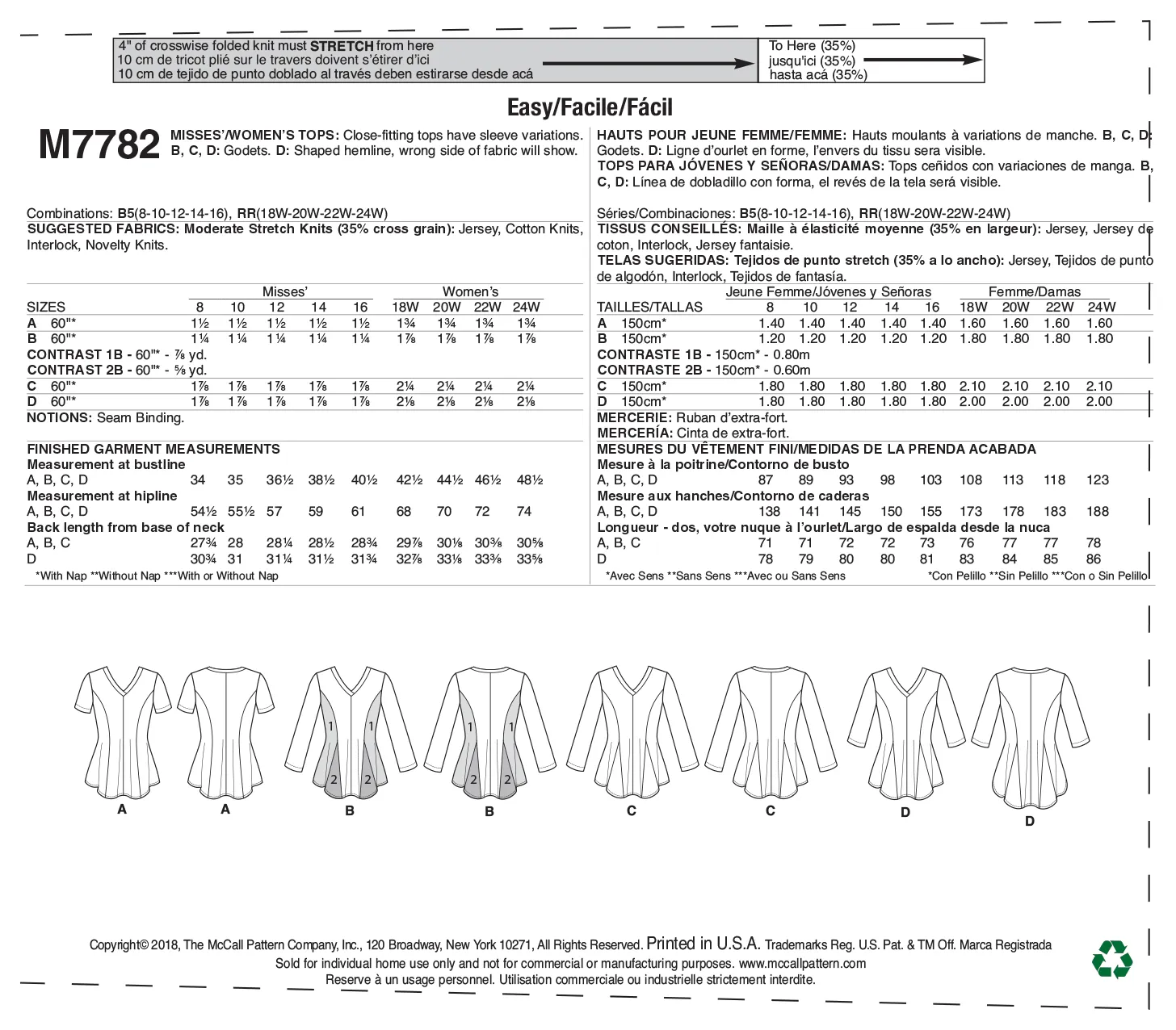 M7782 Misses'/Women's Tops