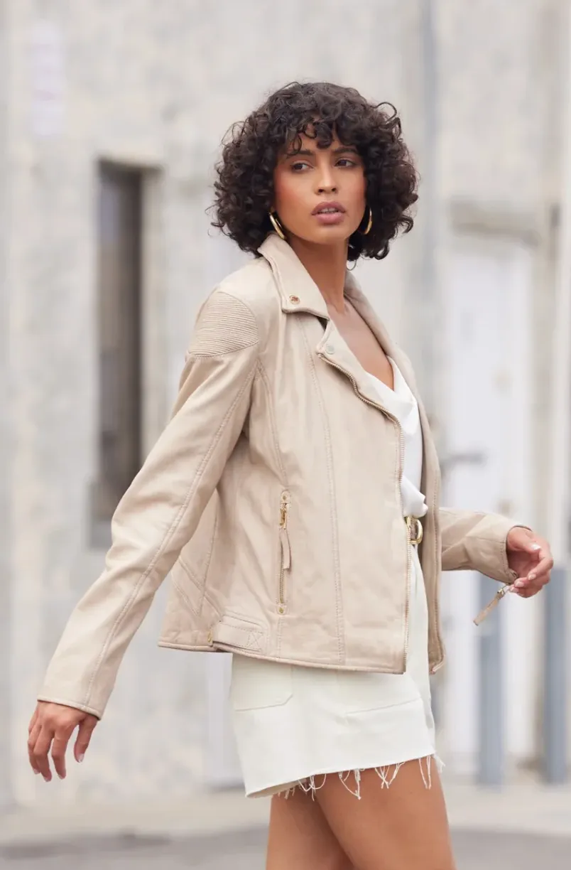 Mauritius Raizel Leather Crop Jacket Light Beige