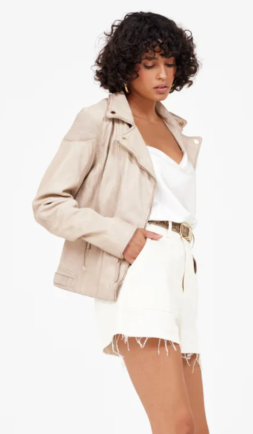 Mauritius Raizel Leather Crop Jacket Light Beige