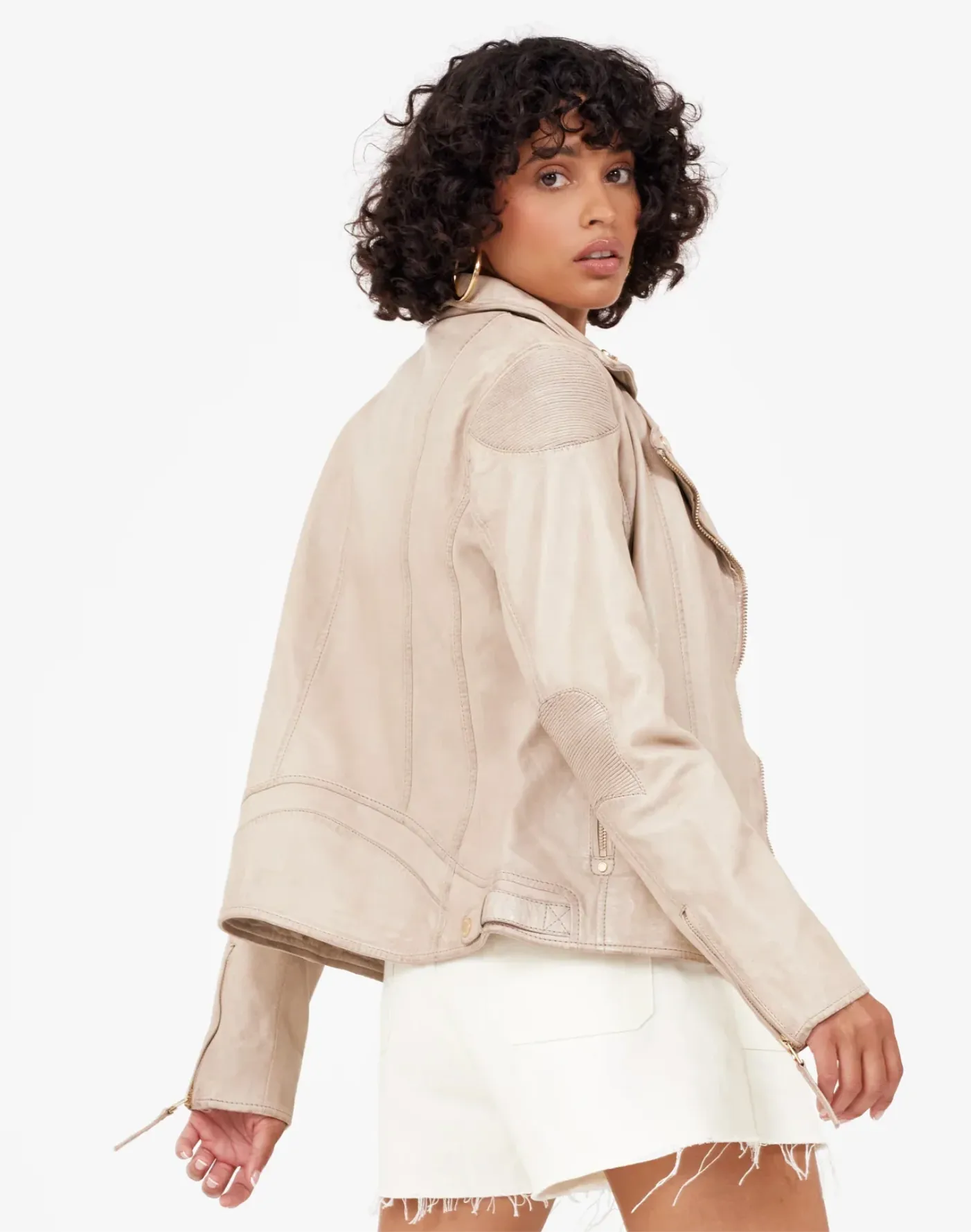 Mauritius Raizel Leather Crop Jacket Light Beige