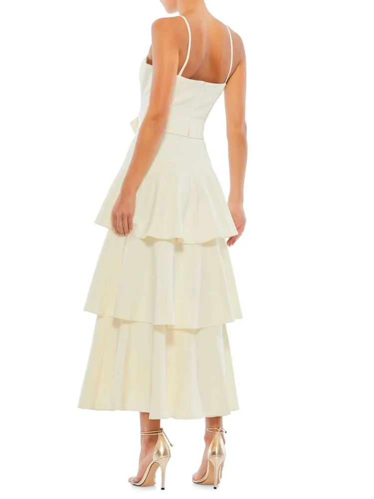 Midaxi dress with belt and ruffles Mac Duggal, white