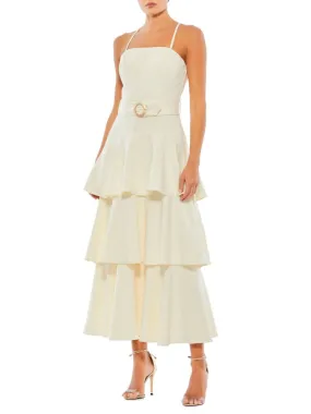 Midaxi dress with belt and ruffles Mac Duggal, white