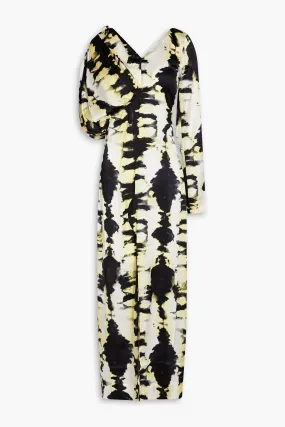 Midi dress in tie-dyed satin stretch silk GANNI black