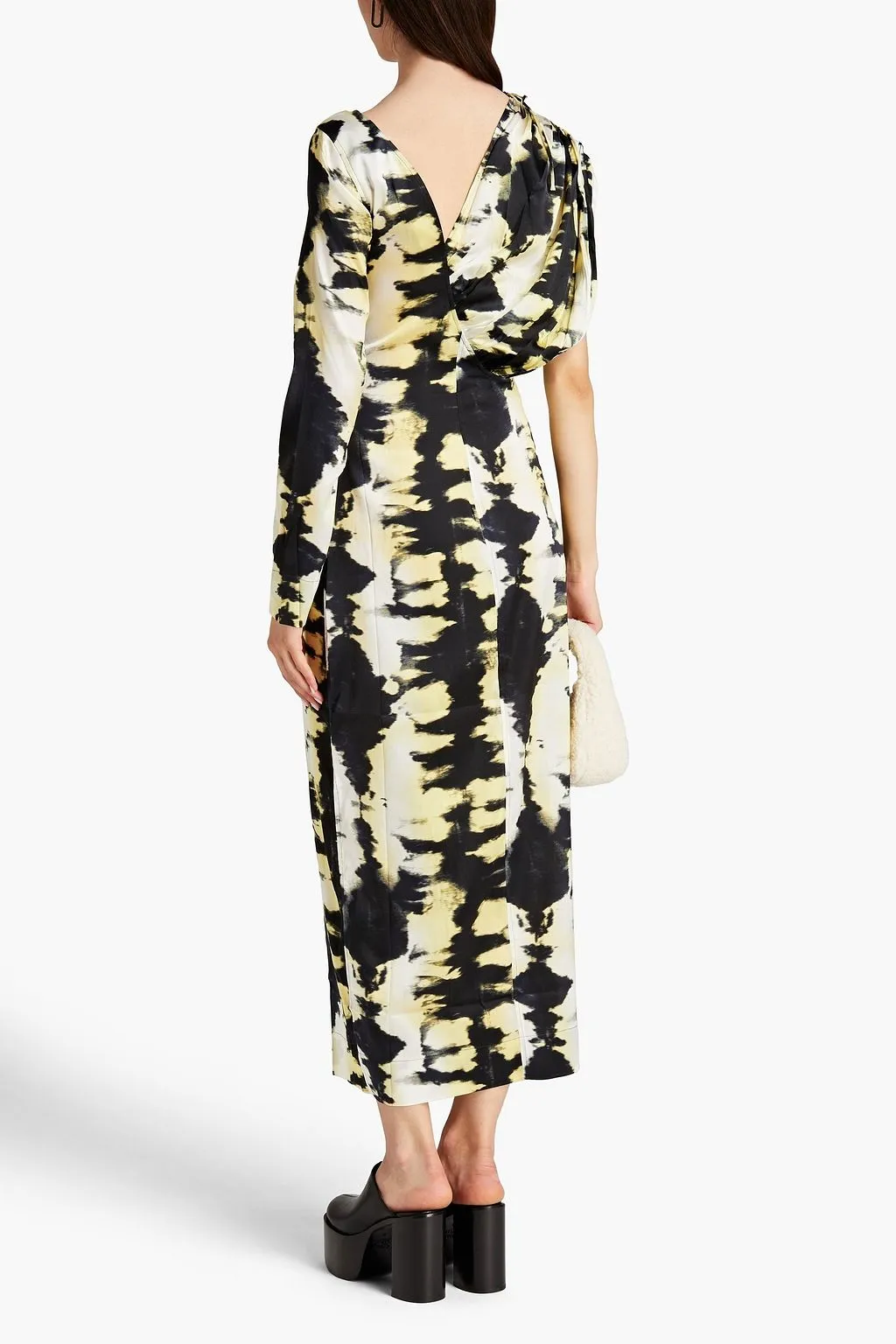 Midi dress in tie-dyed satin stretch silk GANNI black