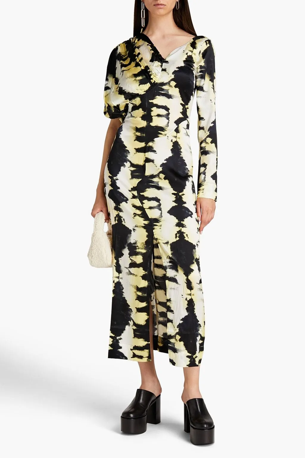 Midi dress in tie-dyed satin stretch silk GANNI black