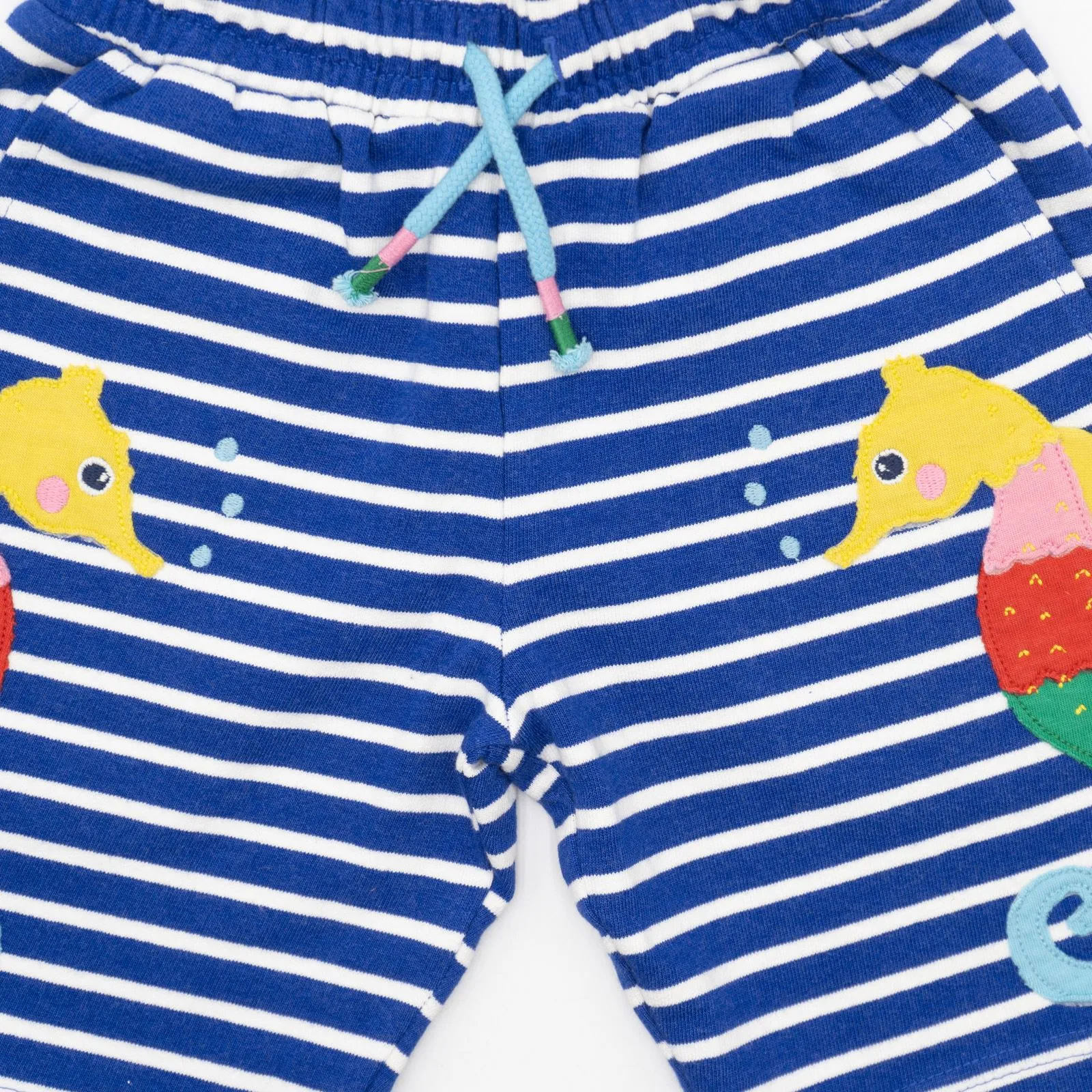 Mini Boden Boys Blue Striped Summer Shorts Drawstring Elasticated Waist with Pocket