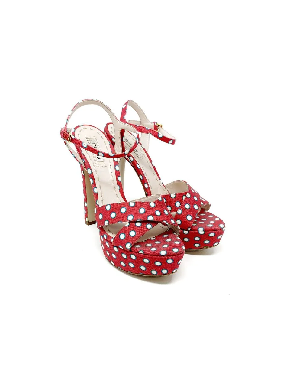 Miu Miu Polka Dot Platform Canvas High Heels