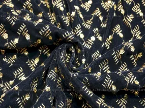 Navy Blue Zari Embroidered Velvet Fabric