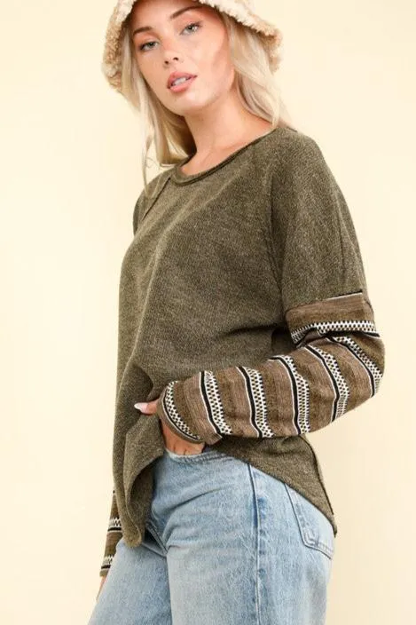 Olive Striped Sleeve Top - FINAL SALE