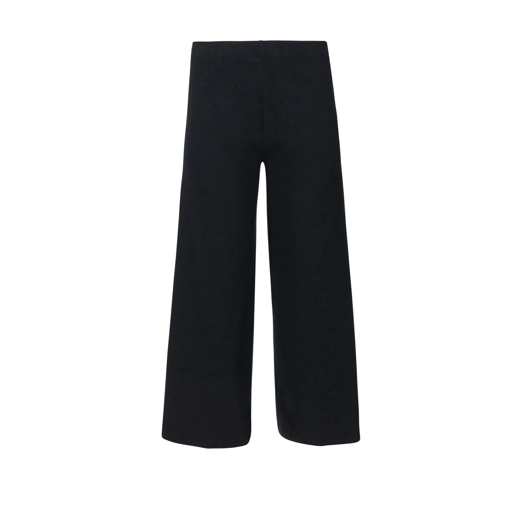 Pull on Knit Wide Leg Ankle Pant - Black