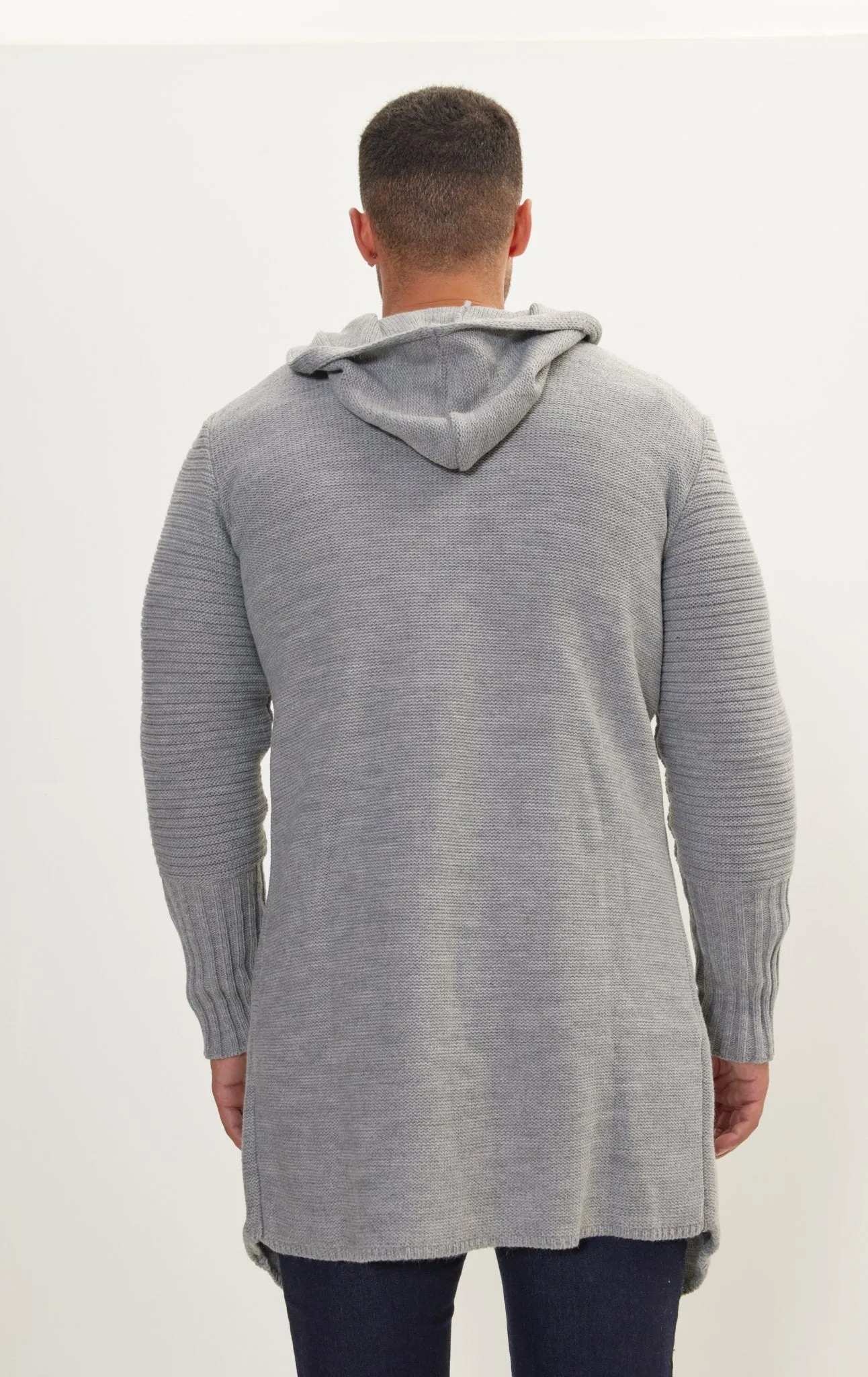 Ribbed Sleeves Fitted Cardigan - Grey