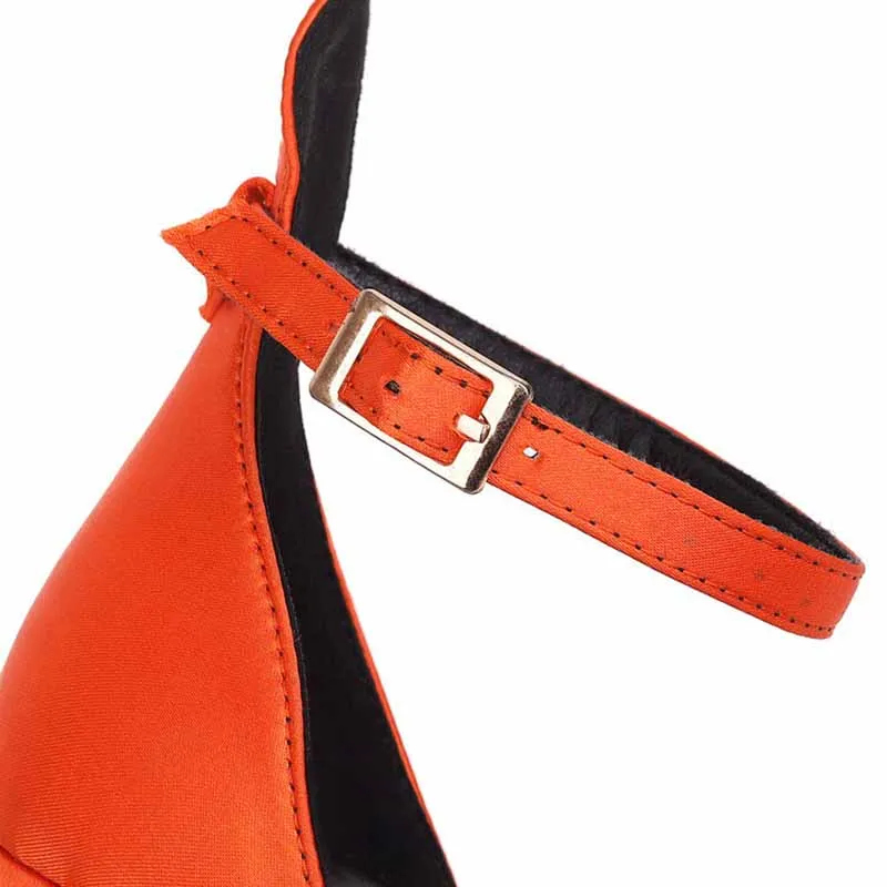 Round Toe Platform Pumps Closed Toe High Chunky Mary Jane Orange Sandals