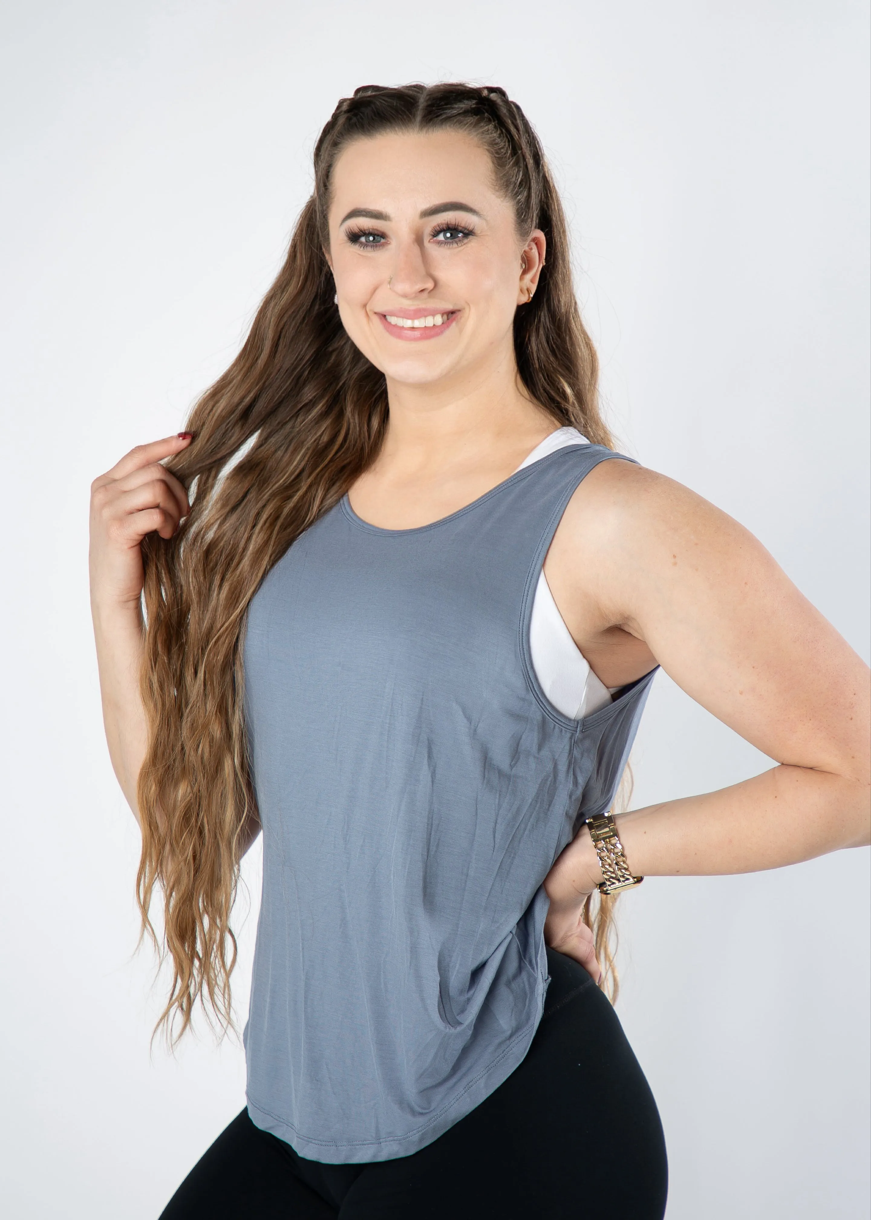 Scrunch Back Tank Top | Vintage Blue