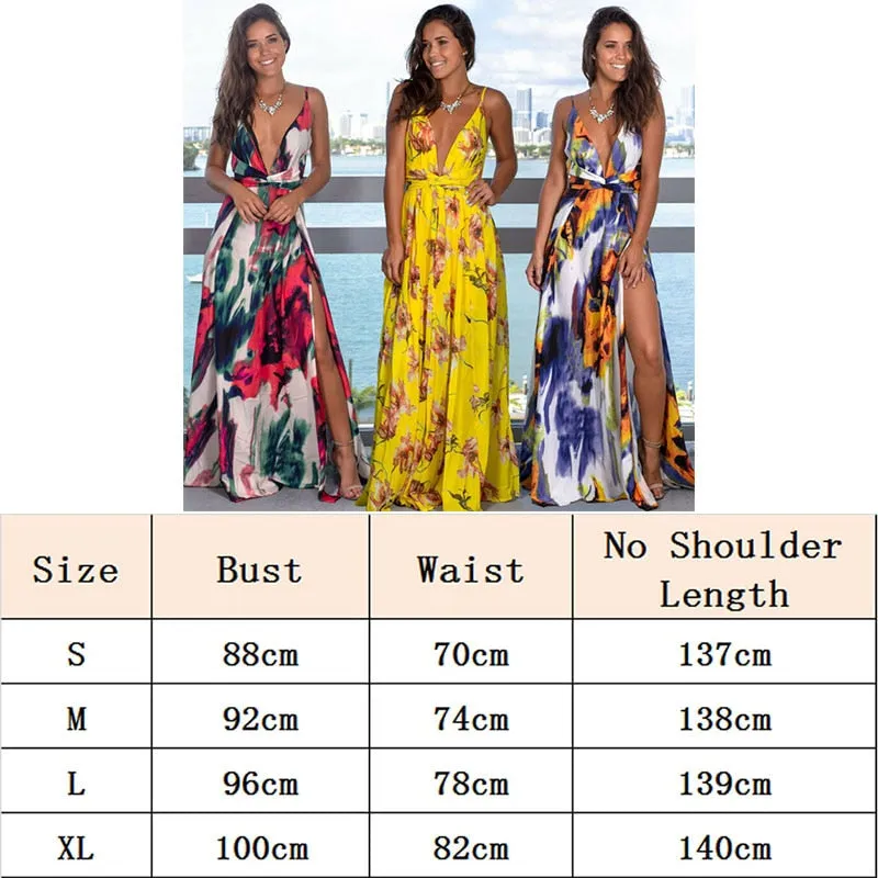 V-Neck Sleeveless Floral Print  Maxi Dress