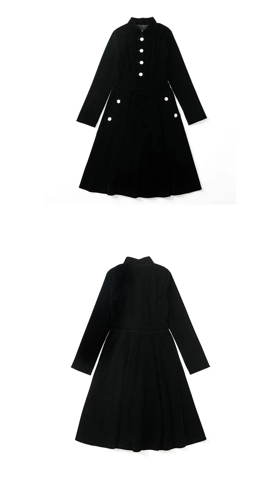 VenusFox Plus Size Winter Black Velvet Women Vintage Long Sleeves Dress