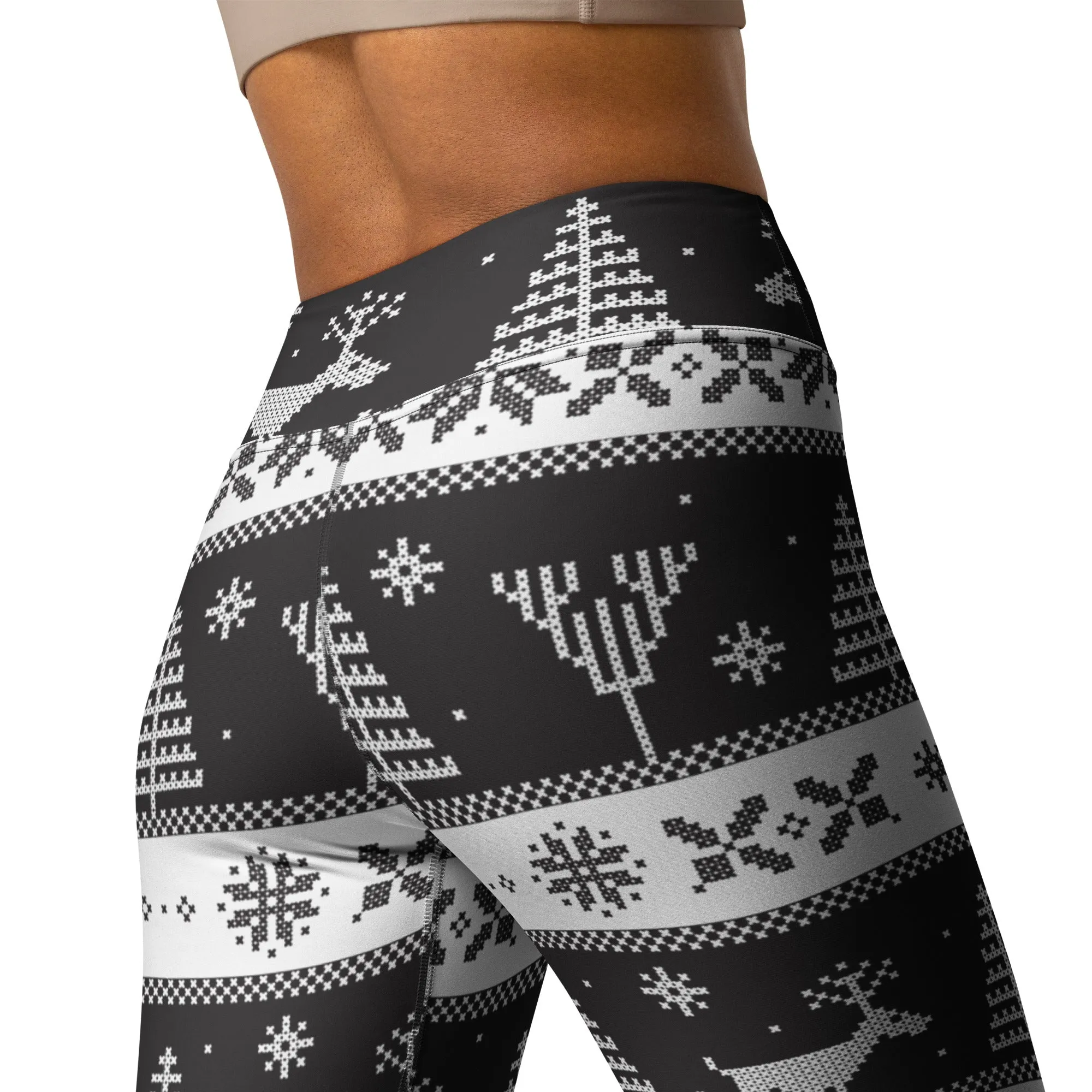 Vintage Black & White Christmas Yoga Leggings