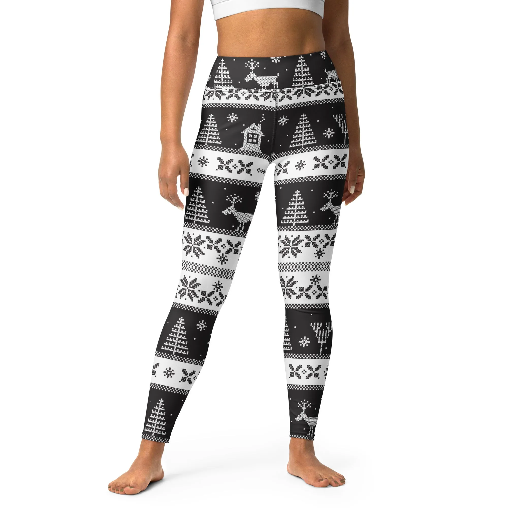 Vintage Black & White Christmas Yoga Leggings