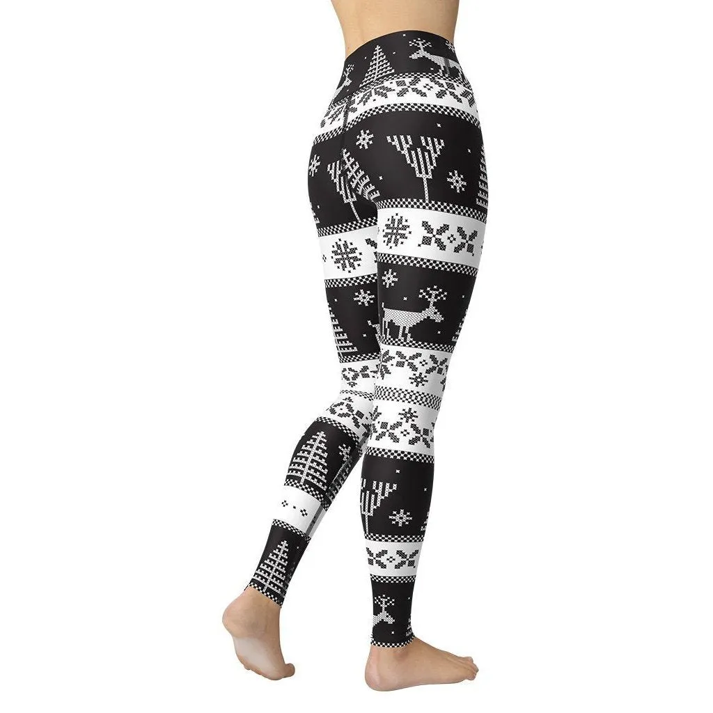 Vintage Black & White Christmas Yoga Leggings