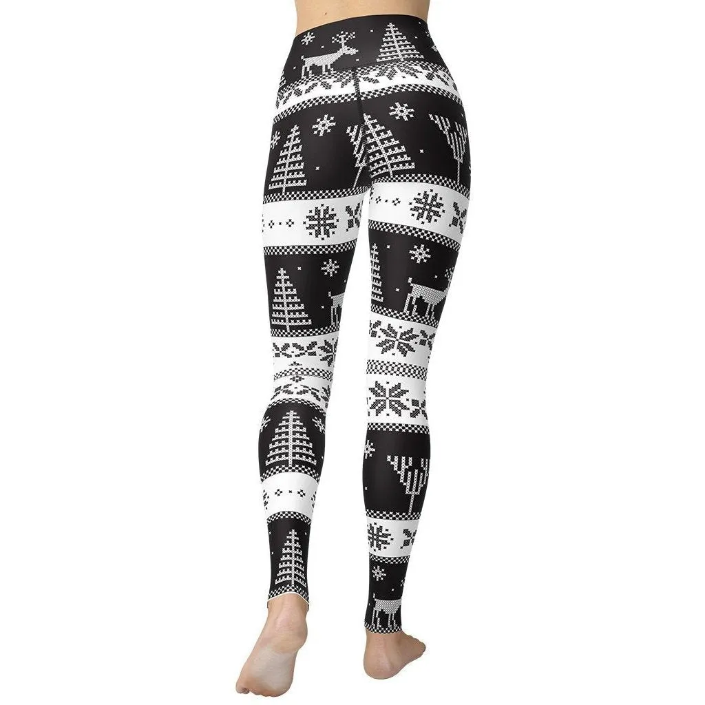 Vintage Black & White Christmas Yoga Leggings