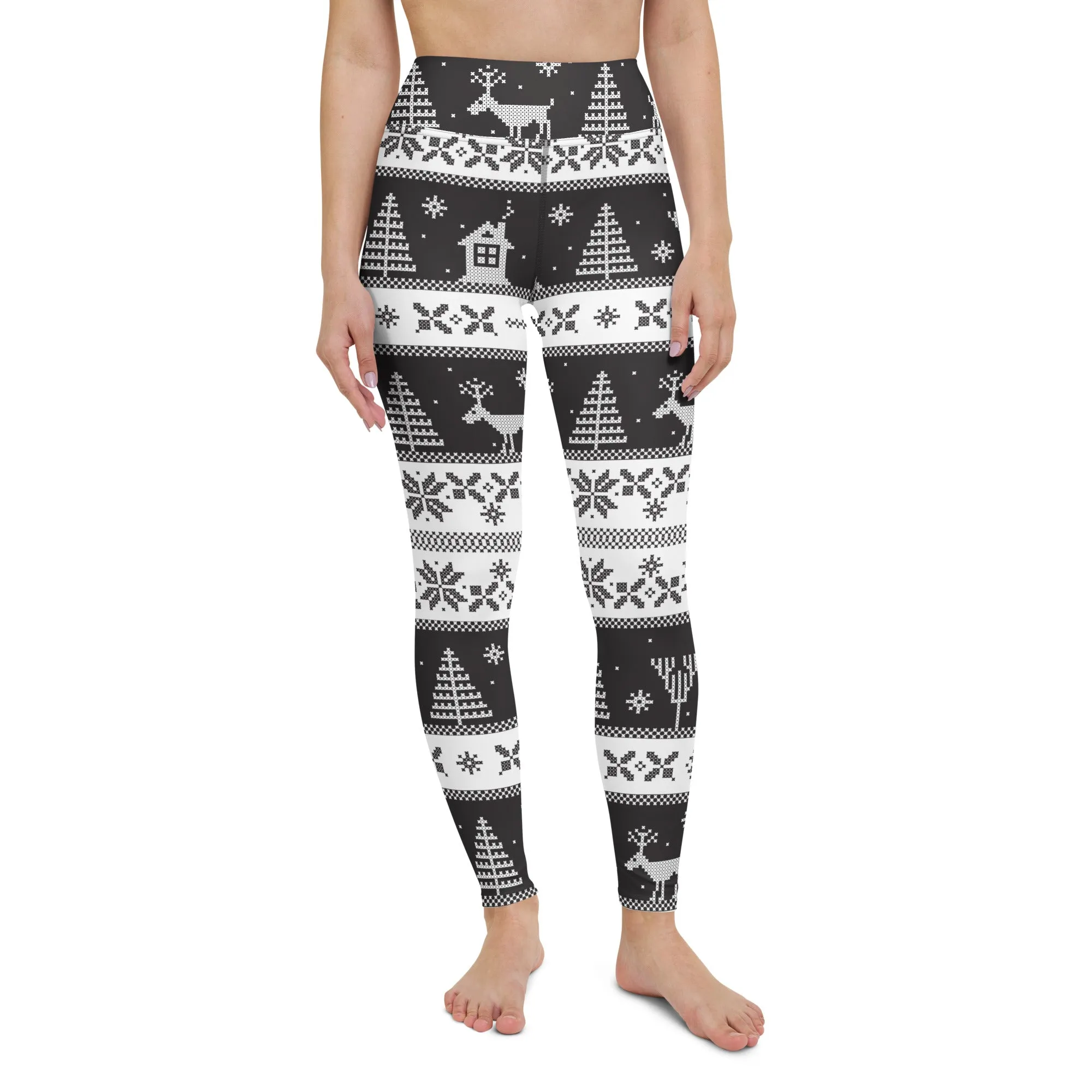 Vintage Black & White Christmas Yoga Leggings