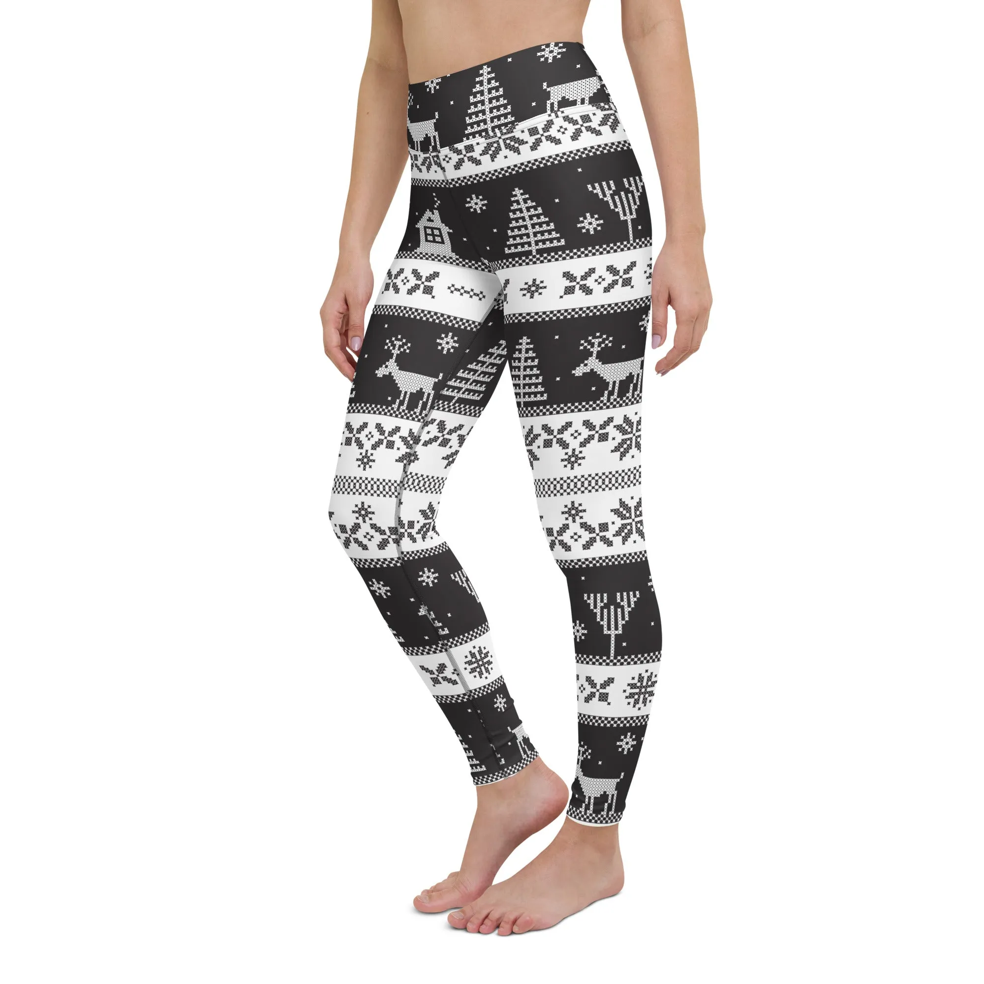 Vintage Black & White Christmas Yoga Leggings