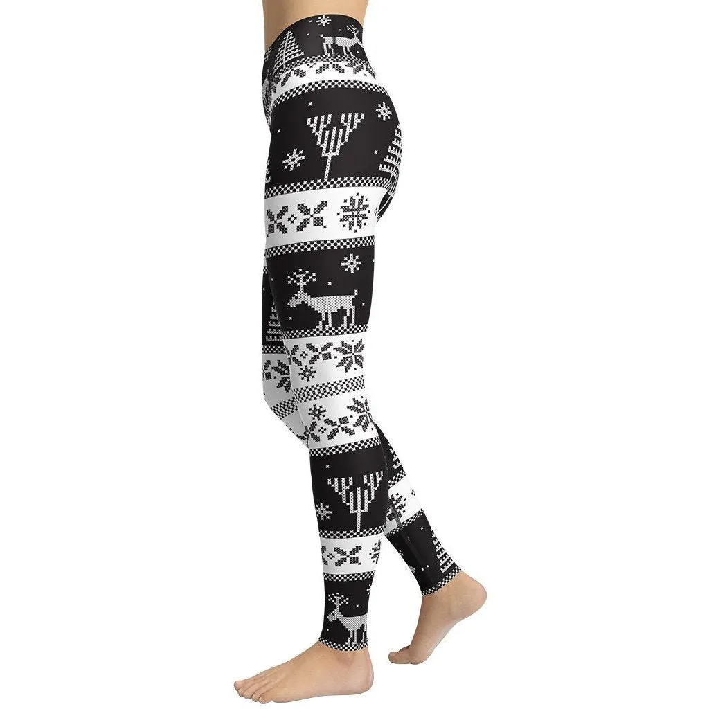 Vintage Black & White Christmas Yoga Leggings