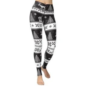 Vintage Black & White Christmas Yoga Leggings