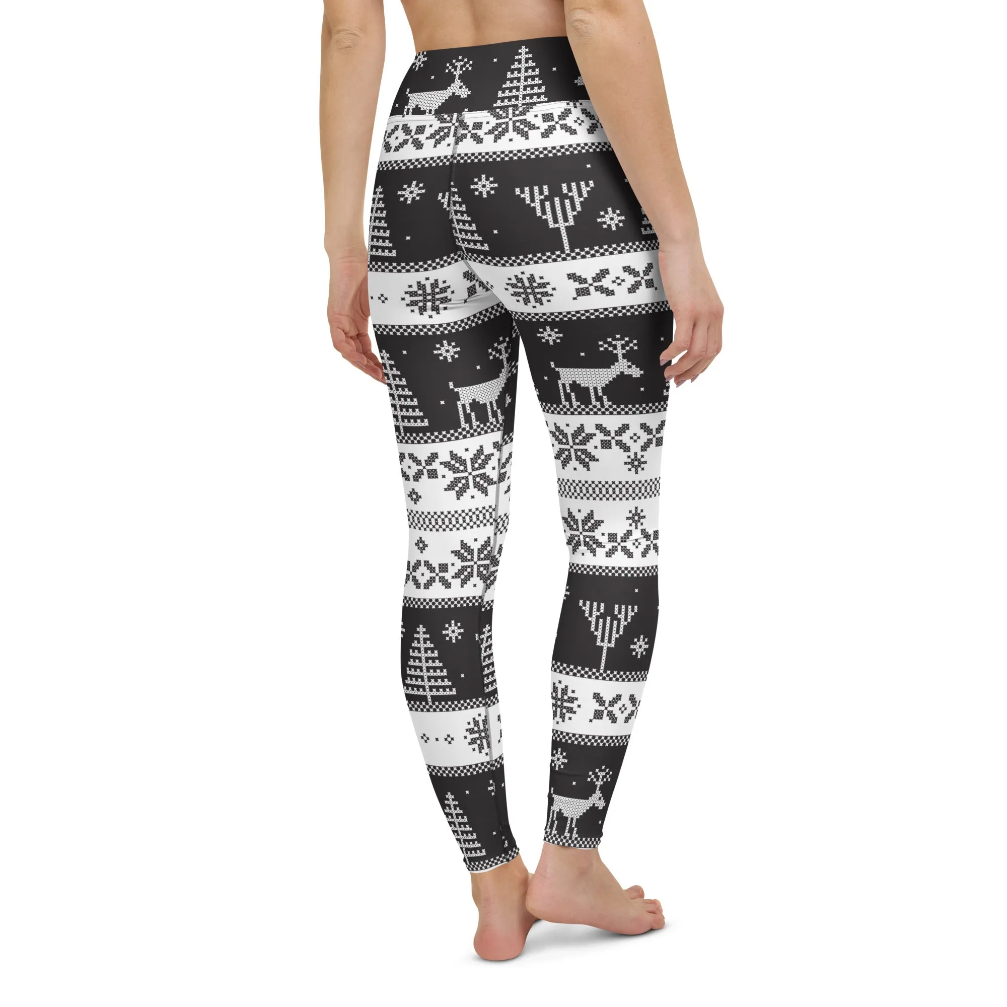 Vintage Black & White Christmas Yoga Leggings