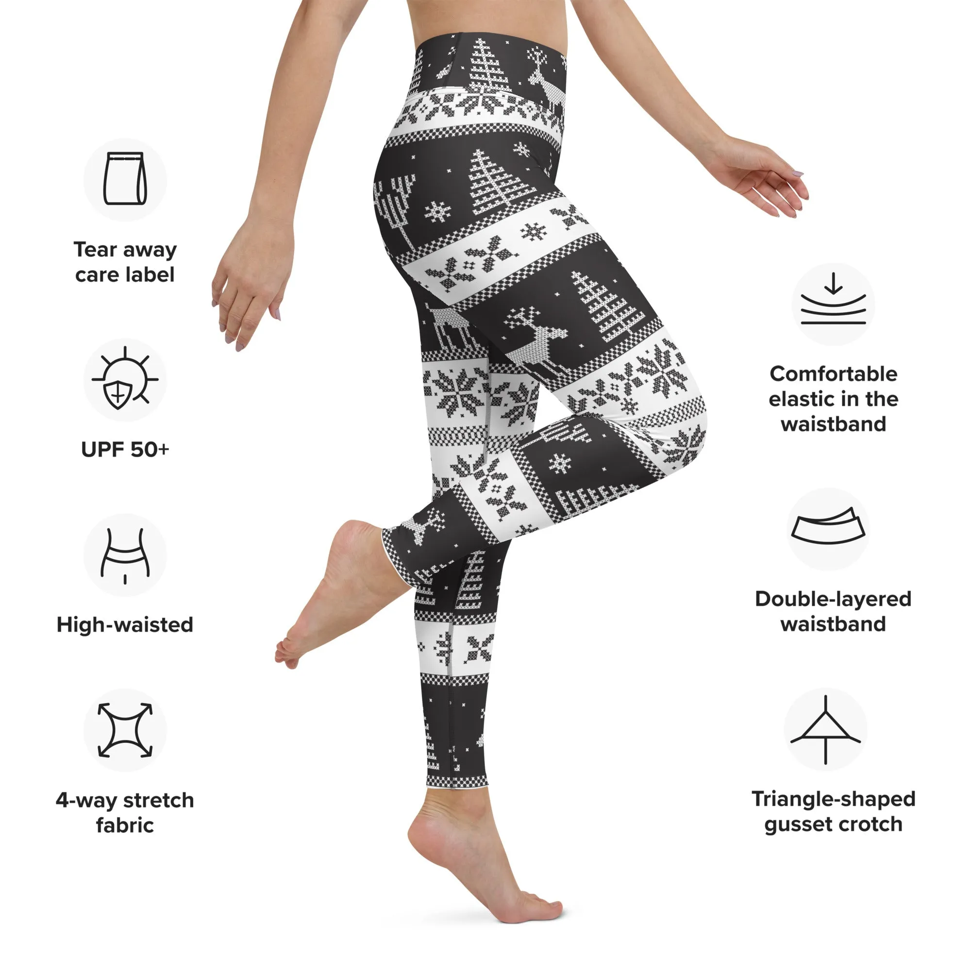 Vintage Black & White Christmas Yoga Leggings